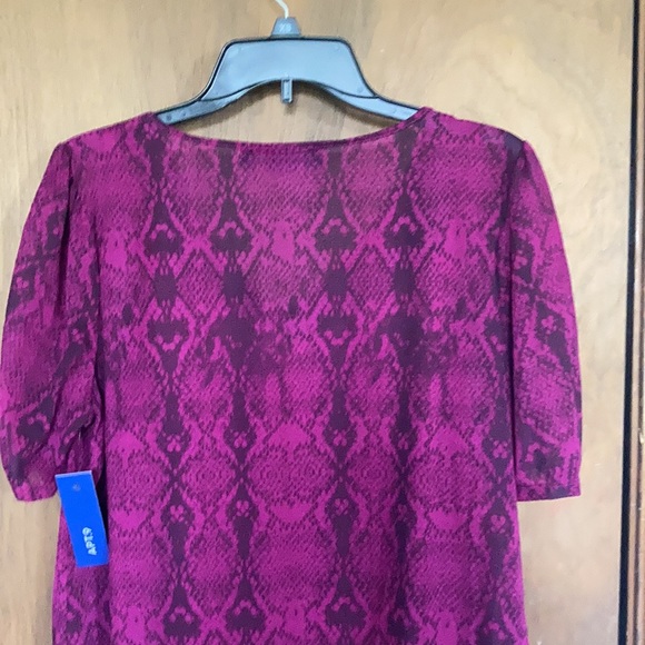 Apt 9 rouched sheer sleeve pink snake print top with stretch size L - Picture 13 of 17